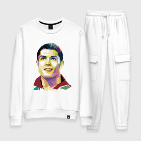 Женский костюм хлопок с принтом Ronaldo , 100% хлопок | на свитшоте круглая горловина, мягкая резинка по низу. Брюки заужены к низу, на них два вида карманов: два 