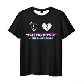 Мужская футболка 3D с принтом Lil Peep Falling Down , 100% полиэфир | прямой крой, круглый вырез горловины, длина до линии бедер | Тематика изображения на принте: cloudrap | lil peep | rap | xxx | xxxtentacion