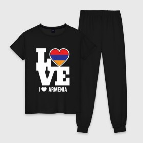 Женская пижама хлопок с принтом Love Armenia , 100% хлопок | брюки и футболка прямого кроя, без карманов, на брюках мягкая резинка на поясе и по низу штанин | 