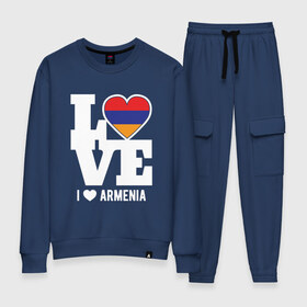 Женский костюм хлопок с принтом Love Armenia , 100% хлопок | на свитшоте круглая горловина, мягкая резинка по низу. Брюки заужены к низу, на них два вида карманов: два 