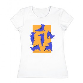 Женская футболка хлопок с принтом Бульдог Йога , 100% хлопок | прямой крой, круглый вырез горловины, длина до линии бедер, слегка спущенное плечо | bulldog | yoga | бульдог | зарядка | йога | разминка | растяжка | собака | собаки