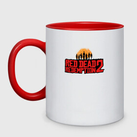 Кружка двухцветная с принтом Red Dead Redemption 2 , керамика | объем — 330 мл, диаметр — 80 мм. Цветная ручка и кайма сверху, в некоторых цветах — вся внутренняя часть | game | rdr2 | red dead redemption 2 | rockstar studios | игры