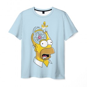 Мужская футболка 3D с принтом Мысли Гомера , 100% полиэфир | прямой крой, круглый вырез горловины, длина до линии бедер | 