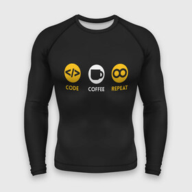 Мужской рашгард 3D с принтом Code Coffee Repeat ,  |  | Тематика изображения на принте: admin | administrator | calm | code | coder | coding | engineer | job | keep | programmer | администратор | айти | инженер | код | кодинг | программа | программист | профессия | сисадмин