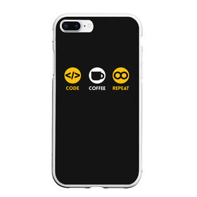 Чехол для iPhone 7Plus/8 Plus матовый с принтом Code Coffee Repeat , Силикон | Область печати: задняя сторона чехла, без боковых панелей | admin | administrator | calm | code | coder | coding | engineer | job | keep | programmer | администратор | айти | инженер | код | кодинг | программа | программист | профессия | сисадмин