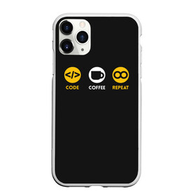 Чехол для iPhone 11 Pro Max матовый с принтом Code Coffee Repeat , Силикон |  | Тематика изображения на принте: admin | administrator | calm | code | coder | coding | engineer | job | keep | programmer | администратор | айти | инженер | код | кодинг | программа | программист | профессия | сисадмин