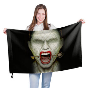 Флаг 3D с принтом American Horror Story , 100% полиэстер | плотность ткани — 95 г/м2, размер — 67 х 109 см. Принт наносится с одной стороны | ahs | american horror story | hotel | американская история ужасов | губы | ключ | лицо