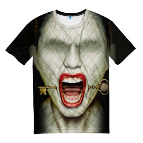 Мужская футболка 3D с принтом American Horror Story , 100% полиэфир | прямой крой, круглый вырез горловины, длина до линии бедер | ahs | american horror story | hotel | американская история ужасов | губы | ключ | лицо