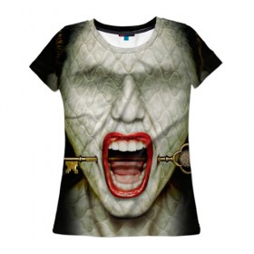 Женская футболка 3D с принтом American Horror Story , 100% полиэфир ( синтетическое хлопкоподобное полотно) | прямой крой, круглый вырез горловины, длина до линии бедер | ahs | american horror story | hotel | американская история ужасов | губы | ключ | лицо