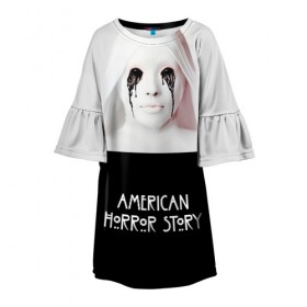 Детское платье 3D с принтом American Horror Story , 100% полиэстер | прямой силуэт, чуть расширенный к низу. Круглая горловина, на рукавах — воланы | ahs | american horror story | американская история ужасов | демон | краска | лицо | макияж | монашка | черные глаза