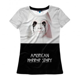 Женская футболка 3D с принтом American Horror Story , 100% полиэфир ( синтетическое хлопкоподобное полотно) | прямой крой, круглый вырез горловины, длина до линии бедер | ahs | american horror story | американская история ужасов | демон | краска | лицо | макияж | монашка | черные глаза