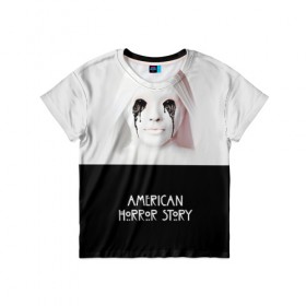 Детская футболка 3D с принтом American Horror Story , 100% гипоаллергенный полиэфир | прямой крой, круглый вырез горловины, длина до линии бедер, чуть спущенное плечо, ткань немного тянется | ahs | american horror story | американская история ужасов | демон | краска | лицо | макияж | монашка | черные глаза