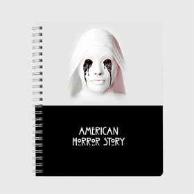 Тетрадь с принтом American Horror Story , 100% бумага | 48 листов, плотность листов — 60 г/м2, плотность картонной обложки — 250 г/м2. Листы скреплены сбоку удобной пружинной спиралью. Уголки страниц и обложки скругленные. Цвет линий — светло-серый
 | ahs | american horror story | американская история ужасов | демон | краска | лицо | макияж | монашка | черные глаза
