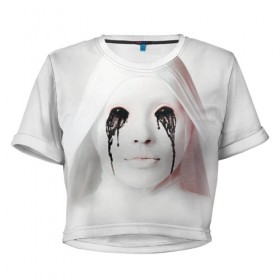 Женская футболка 3D укороченная с принтом American Horror Story , 100% полиэстер | круглая горловина, длина футболки до линии талии, рукава с отворотами | ahs | american horror story | американская история ужасов | демон | лицо | макияж | монашка | черные глаза