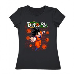 Женская футболка хлопок с принтом Dragon Ball Son Goku , 100% хлопок | прямой крой, круглый вырез горловины, длина до линии бедер, слегка спущенное плечо | 