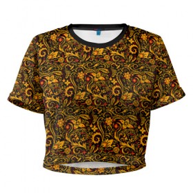 Женская футболка Cropp-top с принтом Хохлома , 100% полиэстер | круглая горловина, длина футболки до линии талии, рукава с отворотами | 