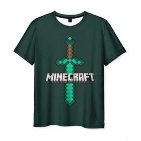 Мужская футболка 3D с принтом Меч Minecraft , 100% полиэфир | прямой крой, круглый вырез горловины, длина до линии бедер | craft | creeper | enderman | mine | minecraft | miner | online | skeleton | sword | tnt | world | zombie | динамит | зомби | игра | игры | кирка | крипер | майнер | майнкрафт | меч | мир | онлайн | скелетон