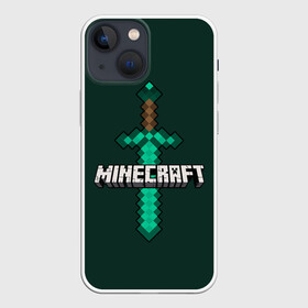 Чехол для iPhone 13 mini с принтом Меч Minecraft ,  |  | craft | creeper | enderman | mine | minecraft | miner | online | skeleton | sword | tnt | world | zombie | динамит | зомби | игра | игры | кирка | крипер | майнер | майнкрафт | меч | мир | онлайн | скелетон