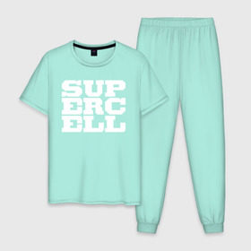 Мужская пижама хлопок с принтом SUPERCELL , 100% хлопок | брюки и футболка прямого кроя, без карманов, на брюках мягкая резинка на поясе и по низу штанин
 | supercell | игра | клеш | клэш | суперселл