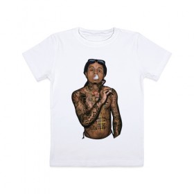 Детская футболка хлопок с принтом Lil Wayne , 100% хлопок | круглый вырез горловины, полуприлегающий силуэт, длина до линии бедер | hip hop | крест | музыка | наколки | очки | тёмный | хип хоп