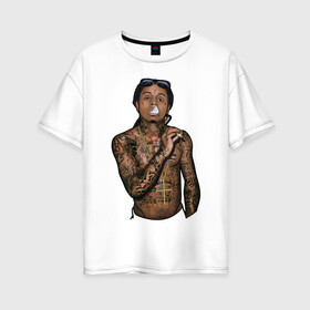 Женская футболка хлопок Oversize с принтом Lil Wayne , 100% хлопок | свободный крой, круглый ворот, спущенный рукав, длина до линии бедер
 | hip hop | крест | музыка | наколки | очки | тёмный | хип хоп