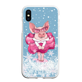 Чехол для iPhone XS Max матовый с принтом Свинка в розовом , Силикон | Область печати: задняя сторона чехла, без боковых панелей | 2019 | год свиньи | милая свинка | новогодний подарок | новый год | новый год 2019 | подарок на новый год | прикольная свинка | свинка в розовом | свинья | символ 2019 года | снег | снежинки