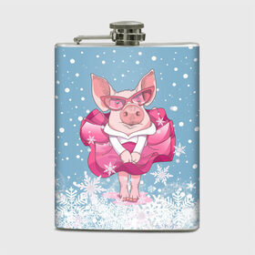 Фляга с принтом Свинка в розовом , металлический корпус | емкость 0,22 л, размер 125 х 94 мм. Виниловая наклейка запечатывается полностью | 2019 | год свиньи | милая свинка | новогодний подарок | новый год | новый год 2019 | подарок на новый год | прикольная свинка | свинка в розовом | свинья | символ 2019 года | снег | снежинки