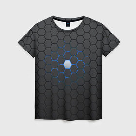 Женская футболка 3D с принтом Гексагон , 100% полиэфир ( синтетическое хлопкоподобное полотно) | прямой крой, круглый вырез горловины, длина до линии бедер | hexagon | metal | pattern | steel | гексагон | метал | паттерн | сталь | текстуры | шестиугольник