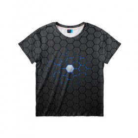 Детская футболка 3D с принтом Гексагон , 100% гипоаллергенный полиэфир | прямой крой, круглый вырез горловины, длина до линии бедер, чуть спущенное плечо, ткань немного тянется | hexagon | metal | pattern | steel | гексагон | метал | паттерн | сталь | текстуры | шестиугольник
