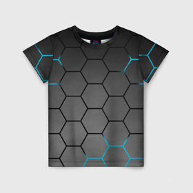 Детская футболка 3D с принтом Плиты с Энергией , 100% гипоаллергенный полиэфир | прямой крой, круглый вырез горловины, длина до линии бедер, чуть спущенное плечо, ткань немного тянется | hexagon | metal | pattern | steel | броня | гексагон | метал | плиты | сталь | текстура