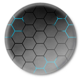 Значок с принтом Плиты с Энергией ,  металл | круглая форма, металлическая застежка в виде булавки | hexagon | metal | pattern | steel | броня | гексагон | метал | плиты | сталь | текстура