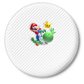 Значок с принтом Mario ,  металл | круглая форма, металлическая застежка в виде булавки | 