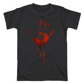 Мужская футболка хлопок с принтом Отпечаток руки , 100% хлопок | прямой крой, круглый вырез горловины, длина до линии бедер, слегка спущенное плечо. | Тематика изображения на принте: halloween | костюм на хэллоуин | кровавая рука | кровавый отпечаток | кровь | рисунок кровью | футболка для хэллоуина | хэллоуин