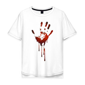 Мужская футболка хлопок Oversize с принтом Отпечаток руки , 100% хлопок | свободный крой, круглый ворот, “спинка” длиннее передней части | halloween | костюм на хэллоуин | кровавая рука | кровавый отпечаток | кровь | рисунок кровью | футболка для хэллоуина | хэллоуин