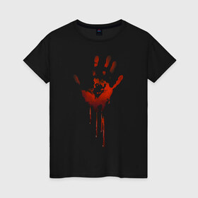 Женская футболка хлопок с принтом Отпечаток руки , 100% хлопок | прямой крой, круглый вырез горловины, длина до линии бедер, слегка спущенное плечо | halloween | костюм на хэллоуин | кровавая рука | кровавый отпечаток | кровь | рисунок кровью | футболка для хэллоуина | хэллоуин