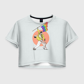 Женская футболка 3D укороченная с принтом Freddi , 100% полиэстер | круглая горловина, длина футболки до линии талии, рукава с отворотами | freddie mercury | queen | фредди меркьюри