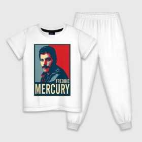 Детская пижама хлопок с принтом Freddie Mercury , 100% хлопок |  брюки и футболка прямого кроя, без карманов, на брюках мягкая резинка на поясе и по низу штанин
 | Тематика изображения на принте: freddie mercury | queen | фредди меркьюри