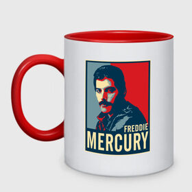 Кружка двухцветная с принтом Freddie Mercury , керамика | объем — 330 мл, диаметр — 80 мм. Цветная ручка и кайма сверху, в некоторых цветах — вся внутренняя часть | freddie mercury | queen | фредди меркьюри