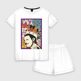 Женская пижама с шортиками хлопок с принтом Queen , 100% хлопок | футболка прямого кроя, шорты свободные с широкой мягкой резинкой | freddie mercury | queen | фредди меркьюри