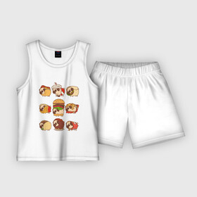 Детская пижама с шортами хлопок с принтом Мопсы ,  |  | Тематика изображения на принте: fastfood | pug | бургер | еда | кола | пицца | собака | фастфуд | хотдог | чипсы | шаурма