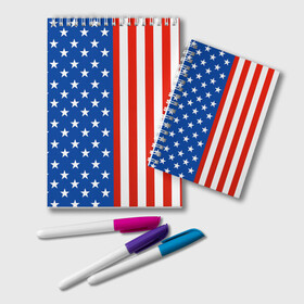 Блокнот с принтом Американский Флаг , 100% бумага | 48 листов, плотность листов — 60 г/м2, плотность картонной обложки — 250 г/м2. Листы скреплены удобной пружинной спиралью. Цвет линий — светло-серый
 | Тематика изображения на принте: америка | вашингтон | звезды | патриот | сша | трамп | триколор