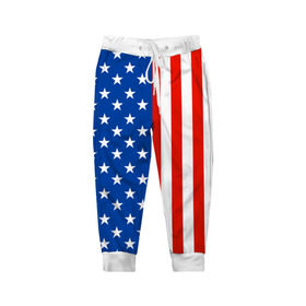 Детские брюки 3D с принтом Американский Флаг , 100% полиэстер | манжеты по низу, эластичный пояс регулируется шнурком, по бокам два кармана без застежек, внутренняя часть кармана из мелкой сетки | америка | вашингтон | звезды | патриот | сша | трамп | триколор