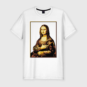 Мужская футболка хлопок Slim с принтом Fuck from Mona Lisa , 92% хлопок, 8% лайкра | приталенный силуэт, круглый вырез ворота, длина до линии бедра, короткий рукав | женщина | искусство | картина | лиза | мона | палец
