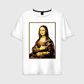 Женская футболка хлопок Oversize с принтом Fuck from Mona Lisa , 100% хлопок | свободный крой, круглый ворот, спущенный рукав, длина до линии бедер
 | женщина | искусство | картина | лиза | мона | палец