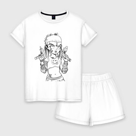 Женская пижама с шортиками хлопок с принтом Yo-landi (светлые) , 100% хлопок | футболка прямого кроя, шорты свободные с широкой мягкой резинкой | девушка | контур | линиями | нервана | пушки. пистолеты | смайл | хип хоп | юар