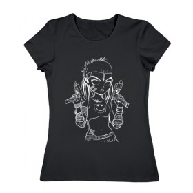 Женская футболка хлопок с принтом Yo-landi (тёмное) , 100% хлопок | прямой крой, круглый вырез горловины, длина до линии бедер, слегка спущенное плечо | девушка | контур | линиями | нервана | пушки. пистолеты | смайл | хип хоп | юар