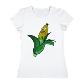 Женская футболка хлопок с принтом Живая кукуруза , 100% хлопок | прямой крой, круглый вырез горловины, длина до линии бедер, слегка спущенное плечо | живая кукуруза | кукуруза | монстр | початок