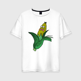 Женская футболка хлопок Oversize с принтом Живая кукуруза , 100% хлопок | свободный крой, круглый ворот, спущенный рукав, длина до линии бедер
 | живая кукуруза | кукуруза | монстр | початок
