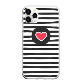 Чехол для iPhone 11 Pro Max матовый с принтом Сердце в полоску , Силикон |  | Тематика изображения на принте: black | lines | mochino | белый | москино | полоски | полосы | сердечко | сердце | черный