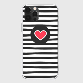 Чехол для iPhone 12 Pro Max с принтом Сердце в полоску , Силикон |  | black | lines | mochino | белый | москино | полоски | полосы | сердечко | сердце | черный